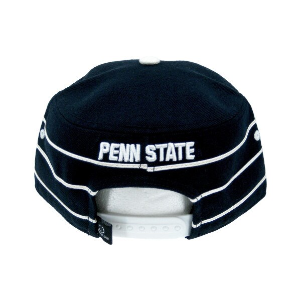back of navy vintage pillbox hat with embroidered Penn State
